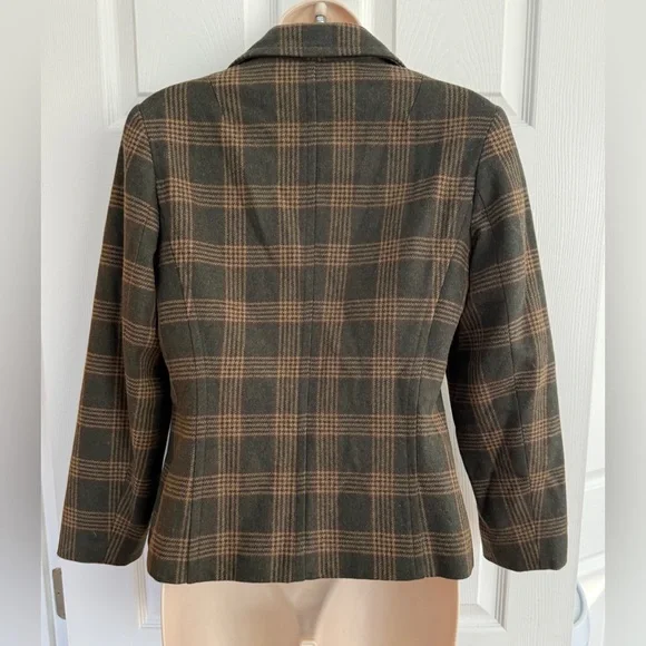 Talbots Plaid Wool Blazer 2 Petite Hunter Green *Made in USA - Picture 3 of 10